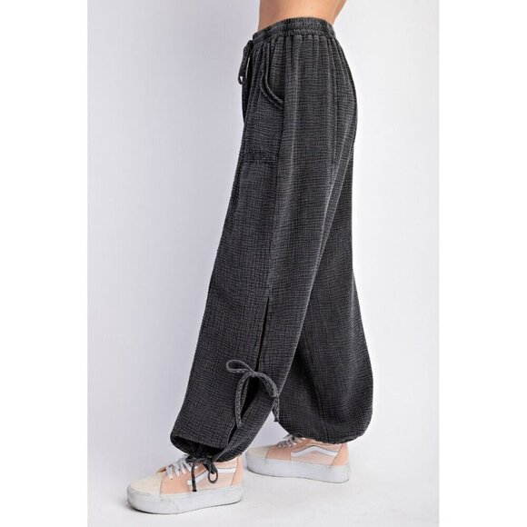 Mila Lace Detail Mineral Washed Pants in Black - Picture 4 of 6